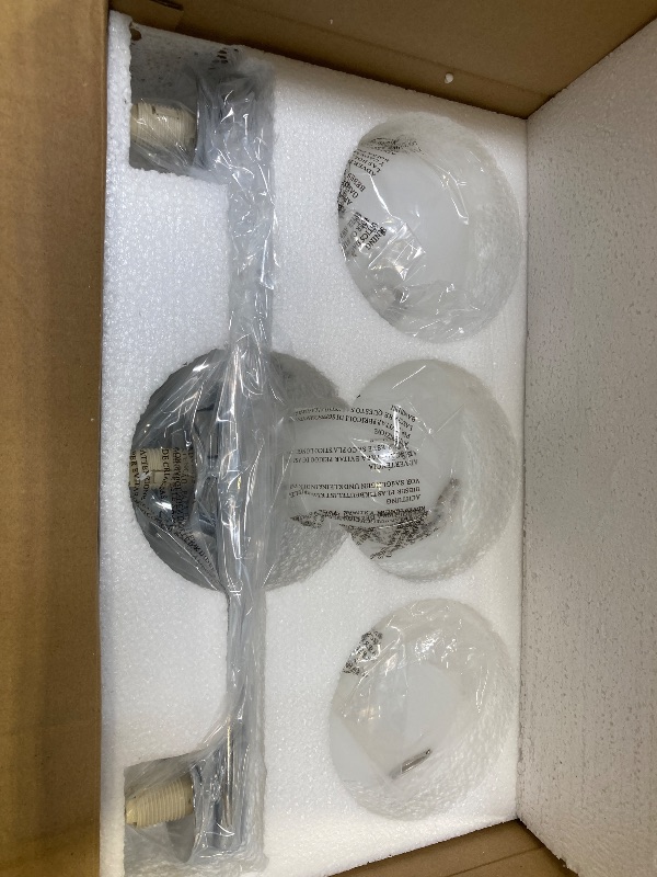 Photo 1 of foucasal Globe Bathroom Light Fixtures Chrome Vanity Light with Plastic Milk White Globe Shades 11.81 inch Wall Sconce Lighting Over Mirror, 3-Light Vanity Lights for Bathroom Hallway Living Room