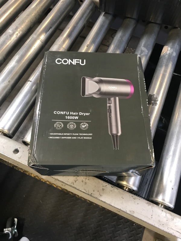 Photo 1 of CONFU Ionic Blow Dryer 1600W, Portable Lightweight Fast Drying Negative Ion Hairdryer Blowdryer, 3 Heat Settings & Infinity Speed, with Diffuser and Concentrator Nozzle for Home & Travel