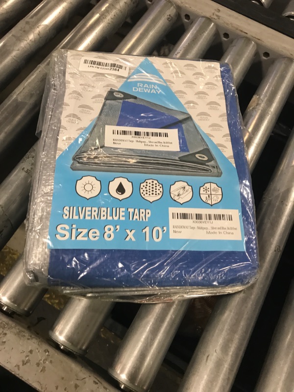 Photo 1 of RAINDEWAY Tarps 8x10 Feet, 5.5 Mil - Multipurpose Waterproof Poly Tarp Cover with Metal Grommets and Reinforced Edges, Silver/Blue Tarp