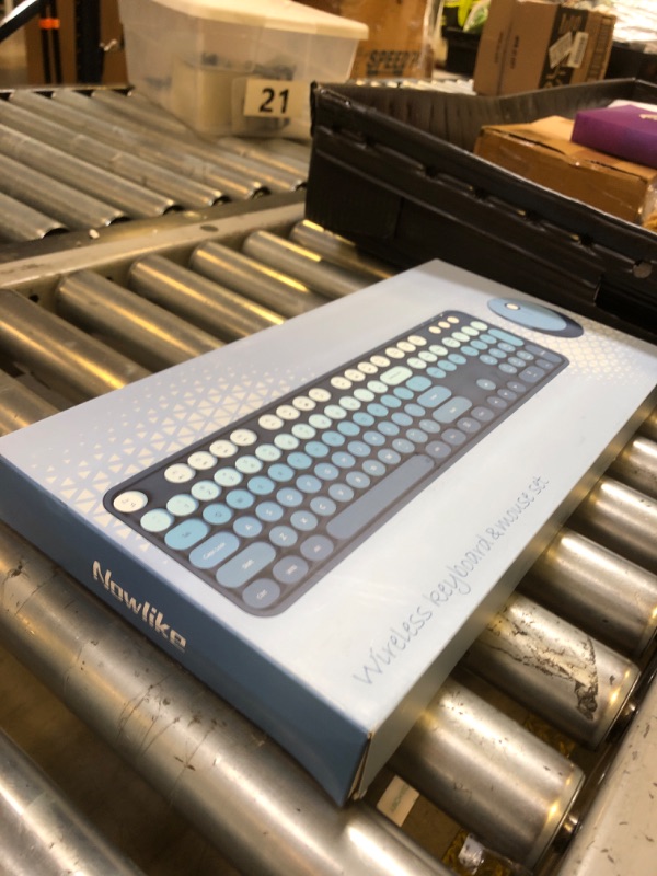 Photo 1 of Wireless Keyboard and Mouse Combo, Ergonomic Full Size Typewriter Retro Round Keycaps Keyboard, Compatible with Windows, PC, Perfer for Home and Office Keyboards (Twilight Blue