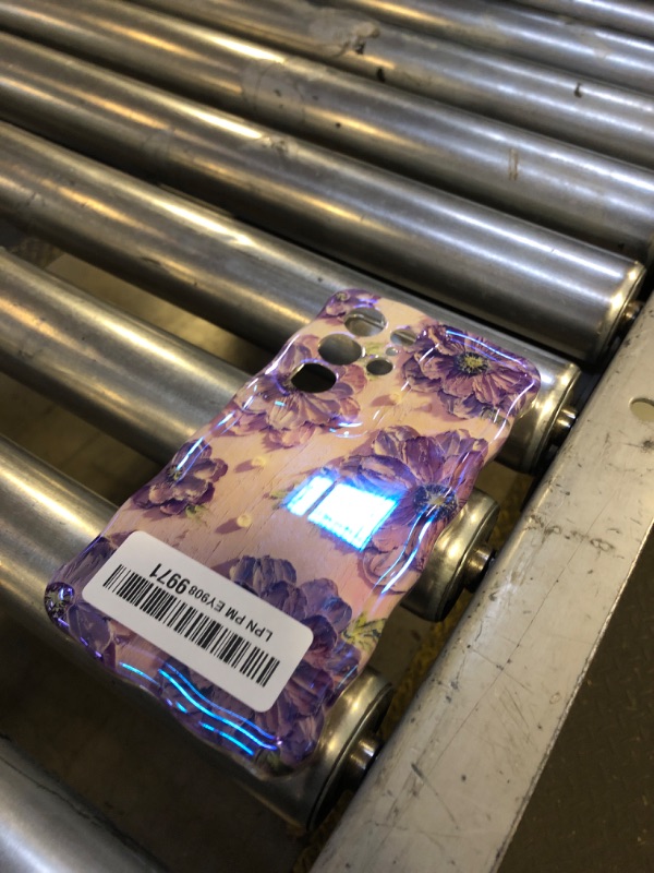 Photo 1 of XIZYO Case for Samsung Galaxy S25 Ultra, Colorful Retro Oil Painting Flower Cute Floral Aesthetic Curly Wave Frame Laser Glossy Reflective Exquisite Stylish Cover Girly Women-Purple