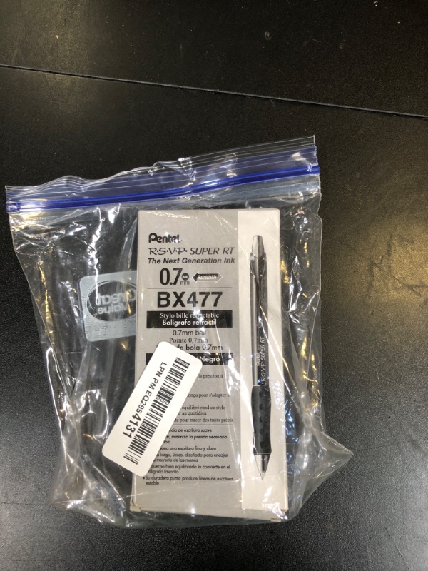 Photo 1 of Pentel RSVP Super RT Ballpoint Pen, (0.7mm) Fine Line, Black Ink, Box of 12 (BX477-A)