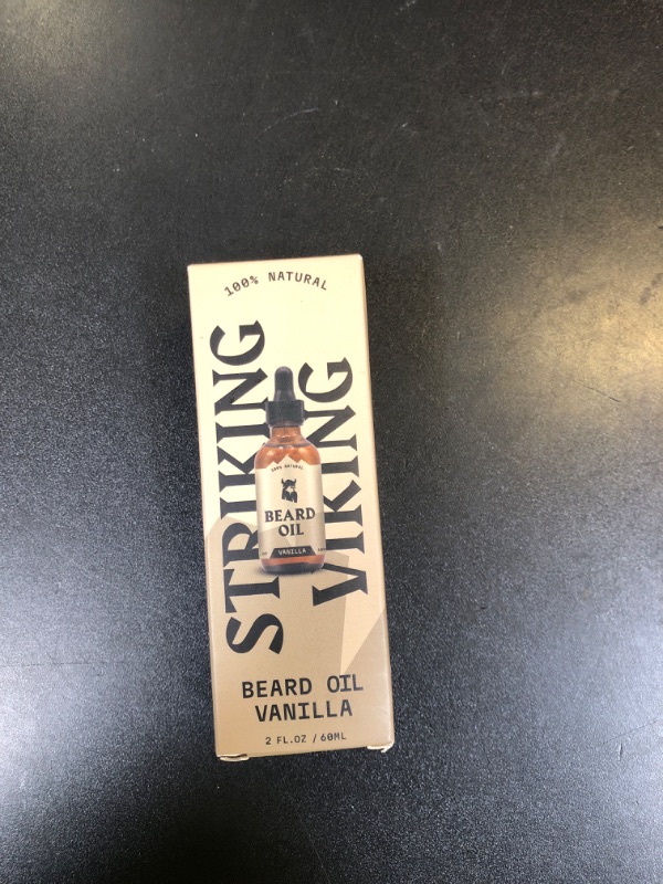 Photo 1 of Striking Viking Beard Growth Kit for Men - Vanilla Scent - 1 Fl Oz of Thickening & Conditioning Biotin Beard Growth Oil & 1 Applicator - Naturally Derived Growth Serum with Argan & Jojoba Oil
