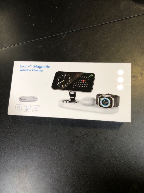 Photo 1 of Upgraded 3 in 1 Wireless Charging Station for Apple Devices, Faster Mag-Safe Charger Stand, Magnetic Charger Station for iPhone 16/15/14/13/12 Series & AirPods Pro & Apple Watch Series (White)