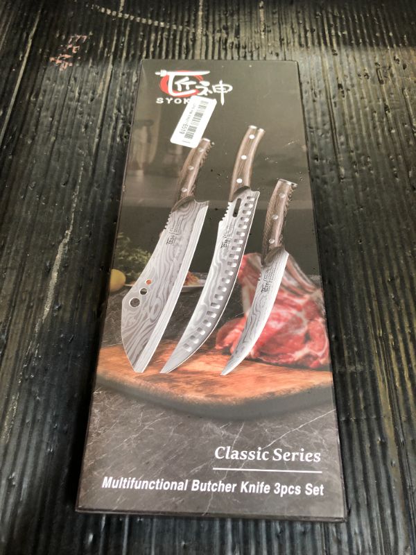 Photo 1 of SYOKAMI Butcher Knife Set, 3 PCS Kitchen Knife for Meat Cutting, Cleaver, Breaking & Boning Knife, Japanese Style High Carbon Steel Kitchen Knife for Chopping, Slicing, Deboning, House Warming Gifts