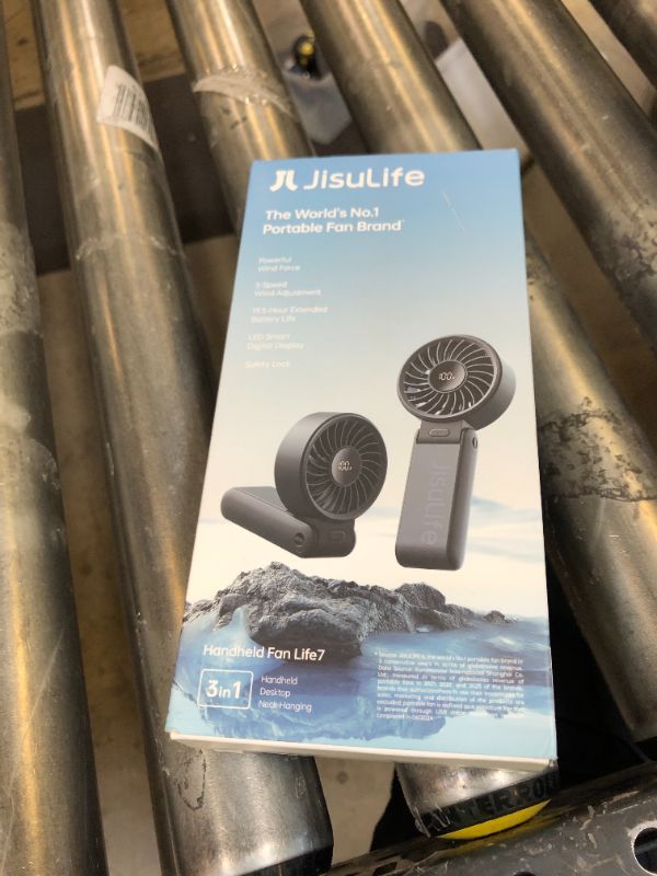 Photo 1 of JISULIFE Handheld Fan Life7 – Ultimate Flexibility: High-Power Motor, LED Display, 19.5 Hrs Cooling, 5000mAh Rechargeable, 5-Speed, Foldable Design, 3-IN-1 Portable Fan for Travel Cruise Beach(Black)