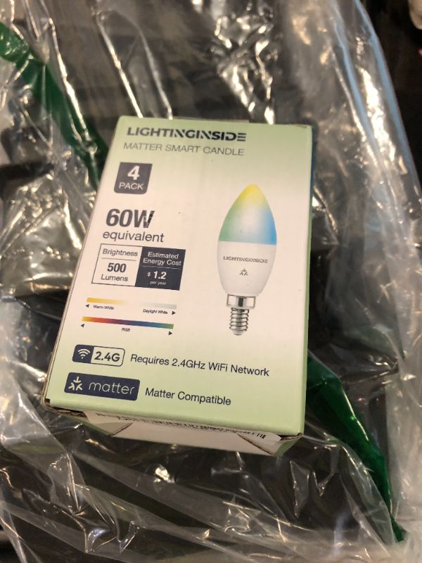 Photo 1 of Lightinginside Matter Candelabra Smart Light Bulbs 60W Equivalent, Candle E12 LED Bulb Compatible with Alexa/Siri/Apple Home/Google Home/SmartThings, RGBCW, 2.4G WiFi, ETL Listed, Hub Required, 4PCS