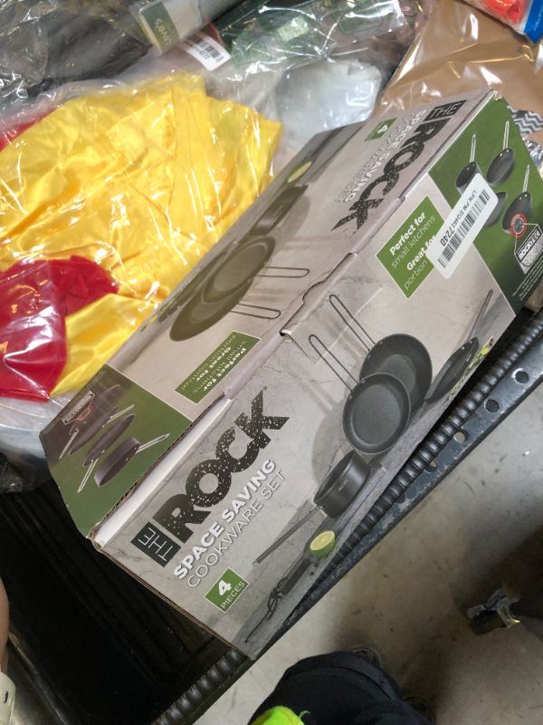 Photo 1 of THE ROCK Single Serve Nonstick Pots and Pans Set, 4pc Portion Control Cookware Set with Rock.Tec, Scratch/Stain/Crack Proof, Oven & Dishwasher Safe, Perfect for Dorm, Camping & Small Kitchens, Black