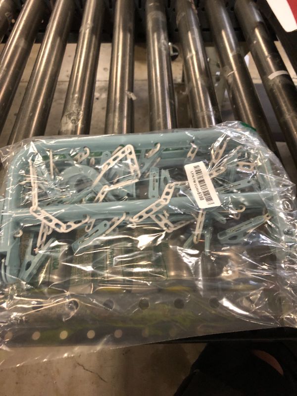 Photo 1 of Heshebuy 32 Clips Folding Laundry Hanger, Laundry Drying Rack Folding Sock Hanger, Hanging Drying Rack(Scandinavian Blue)