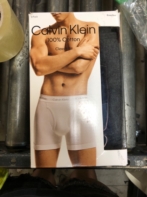 Photo 1 of Calvin Klein Men's Cotton Classics 5-pack Boxer Brief, 2 Blue Shadow Body W/Blue Shadow Waistband, 2 Charcoal Heather Body W/Charcoal Heather Waistband, 1 Black Body W/Black Waistband, XX-Large