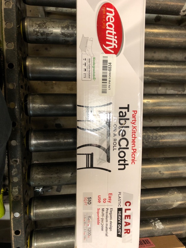 Photo 1 of Neatiffy 62 in x 100 ft - Clear Disposable/Reusable Plastic Table Cloth Roll with Slide Cutter | Waterproof Covers Any Size or Shape