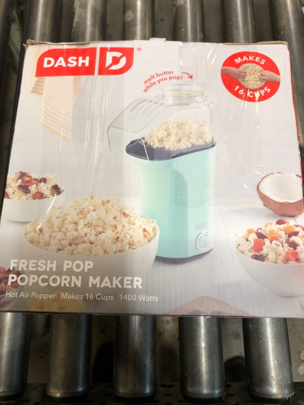 Photo 1 of DASH Hot Air Popcorn Popper Maker with Measuring Cup to Portion Popping Corn Kernels + Melt Butter, 16 Cups - Aqua