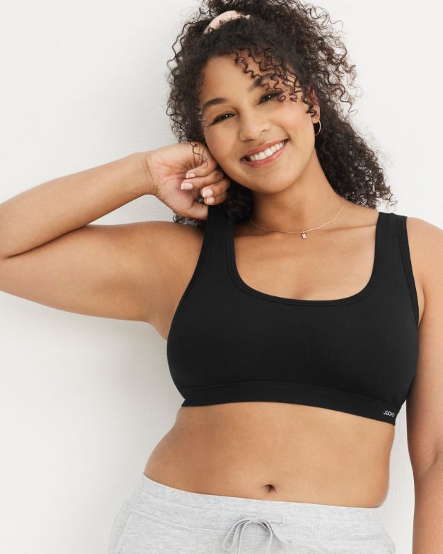 Photo 1 of Organic Cotton Stretch Tank Strap Bralette - Black