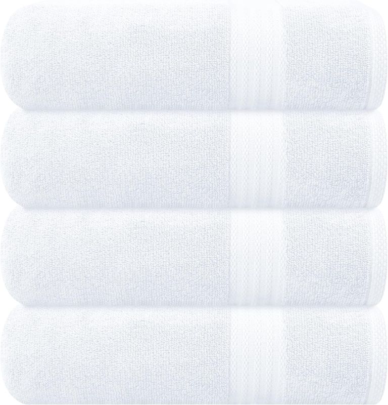 Photo 1 of GLAMBURG Premium Cotton 4 Pack Bath Towel Set - 100% Pure Cotton - 4 Bath Towels 27x54 - Ideal for Everyday use - Ultra Soft & Highly Absorbent - White