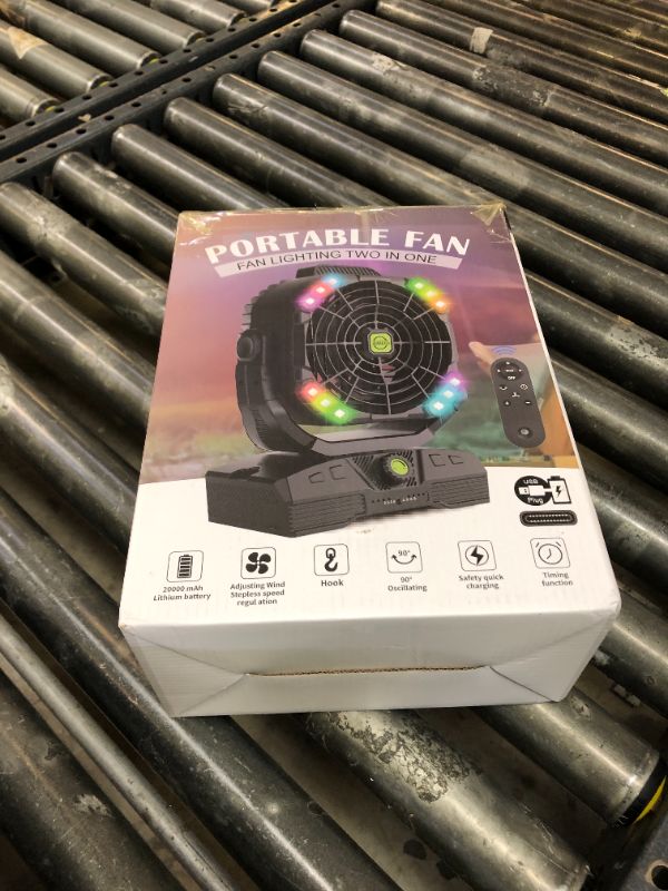 Photo 1 of RUNTOP 20000mAh Camping Fan, Oscillating High Speed Rechargeable Battery Operated Fan w/RGB Light,Remote,Hanging Hook, Outdoor Portable Fans Battery Powered Personal USB Desk Fan for Tent, Travel