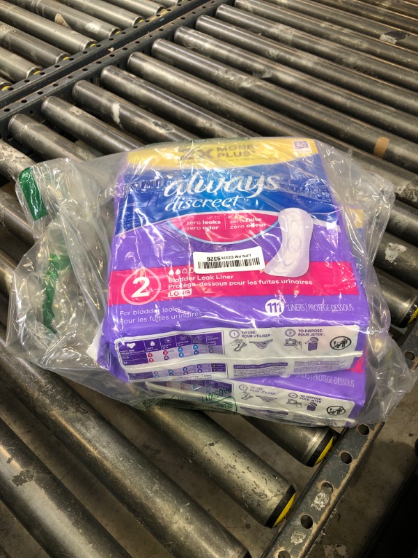Photo 1 of Always Discreet Incontinence Panty Liners for Bladder Leaks, Size 2, Very Light Absorbency, Long Length, 222 Count (2 Packs of 111)