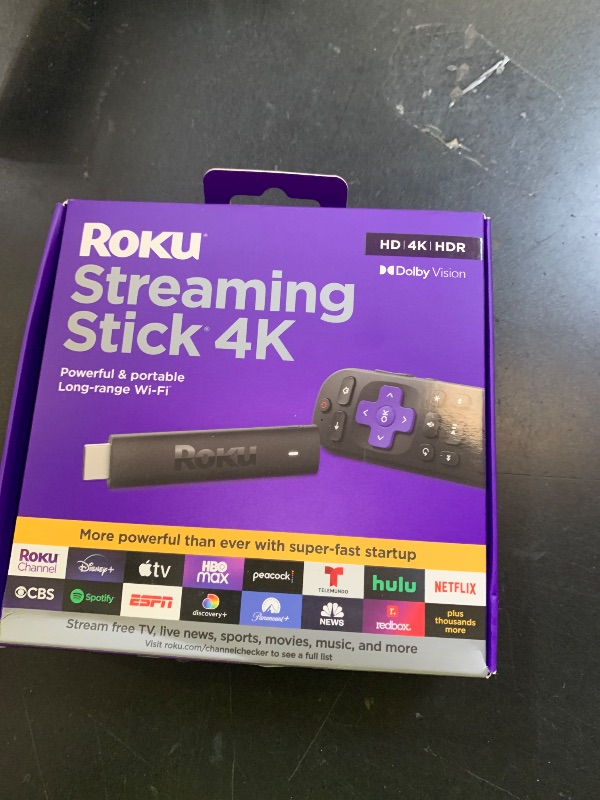 Photo 1 of Roku Streaming Stick 4K - HDR & Dolby Vision Roku Streaming Device for TV with Voice Remote & Long-Range Wi-Fi - Free & Live TV