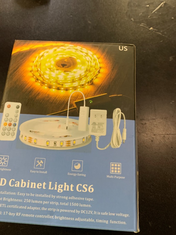 Photo 1 of WOBANE Under Cabinet LED Lighting Kit, 6 PCS Dimmable LED Strip Lights with Remote Control Dimmer, 24W Adapter, 2700K Warm White, Bright 1500lm, Timing, Kitchen, Counter, Shelf, TV Back, Showcase