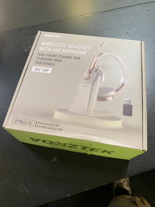 Photo 1 of Wireless Headset, Bluetooth Headset with Microphone, AI Noise Canceling Mic & USB Dongle, Wireless Headphones with Mic Mute & Charging Base for Work from Home/Office/Call Center/PC/Laptop/Zoom