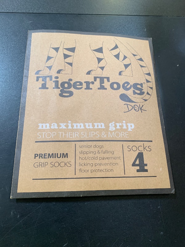 Photo 1 of DOK TigerToes Premium Non-Slip Dog Socks for Hardwood Floors - Extra-Thick Grip That Works Even When Twisted - Prevents Licking, Slipping, and Great for Dog Paw Protection (X-Small)