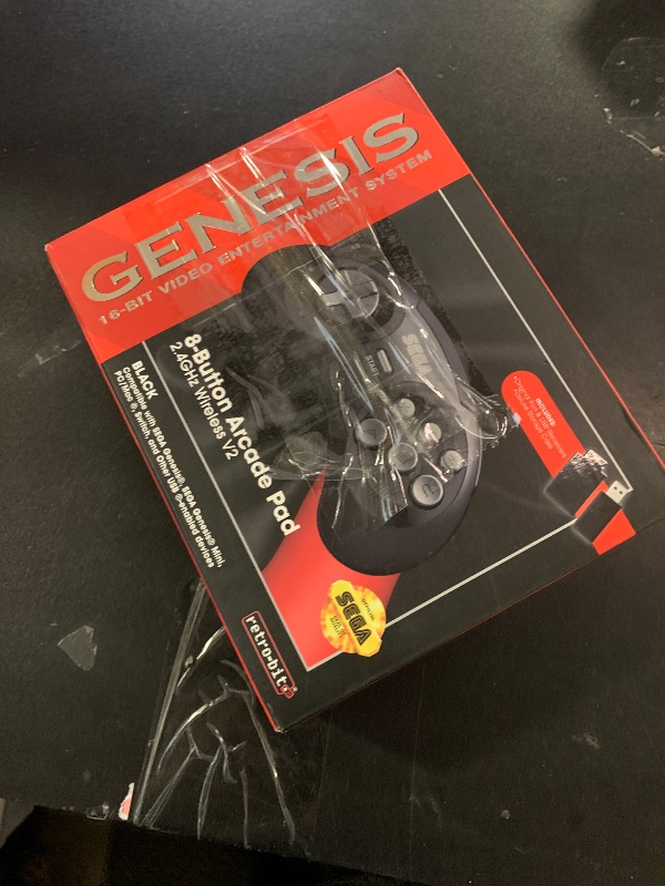 Photo 1 of Retro-Bit Sega Genesis 2.4 GHz Wireless Controller 8-Button Arcade Pad for Sega Genesis Original/Mini, Nintendo Switch, PC, Mac – Includes 2 Receivers & Storage Case - Black