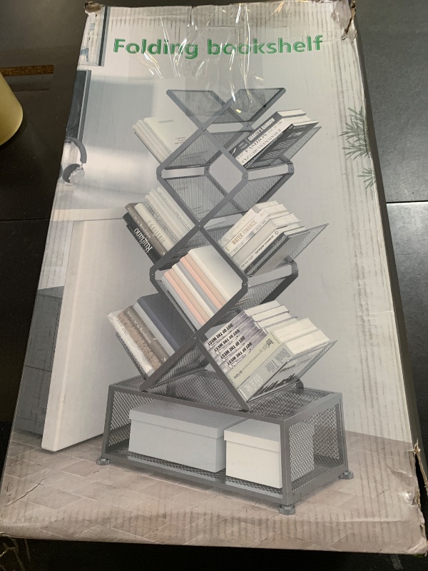 Photo 1 of Onadak Metal 6 Tier Bookshelf, No Assembly Needed Foldable Bookcase with Storage Cabinet, Sturdy Standing Shelf for Bedroom Office Corner, Black?