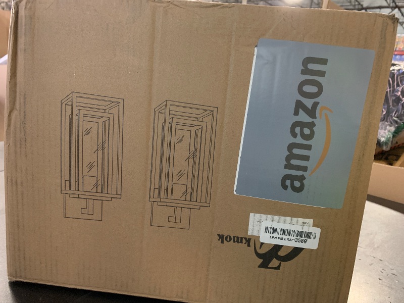 Photo 1 of 14" Outdoor Wall Light Fixtures Waterproofed Exterior Lantern W/Sturdy Rectangular Double Cage In Satin Black&Clear Tempered Glass,Sconce Mounted For House Patio,Front door,Porch,Garage Lighting 2Pack