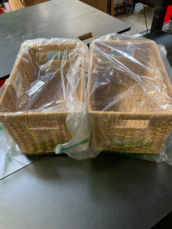 Photo 1 of StorageWorks Round Paper Rope Storage Baskets, Rectangular Wicker Baskets with Built-in Handles, Medium, 13 ¼ x 8 ½ x 7 ¼ inches, 2-Pack