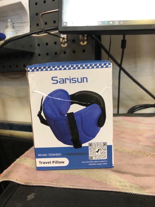 Photo 1 of SARISUN Travel Pillows for Airplanes, Airplane Pillow for Long Flight, Airplane Head Strap with Eye Mask for Sleep, Travel Neck Pillow for Car Road Trip, 360° Support Headrest, Stop Bobblehead, Black