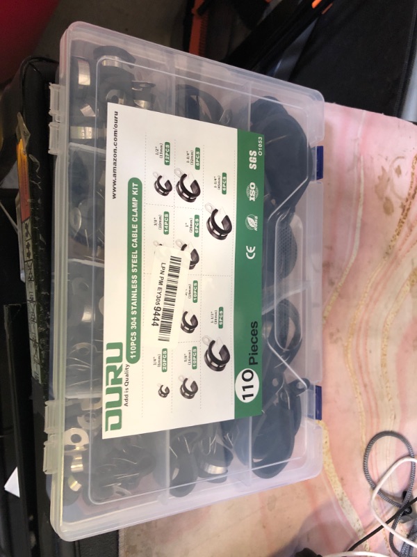 Photo 1 of OURU 110PCS Cable Clamps Assortment Kit,10 Sizes—1/4" 5/16" 3/8" 1/2" 5/8" 3/4" 1" 1-1/4" 1-1/2" 1-3/4" Stainless Steel Rubber Coated Cushioned Insulated Cable Clamp,Automotive Wire Pipe Clamps