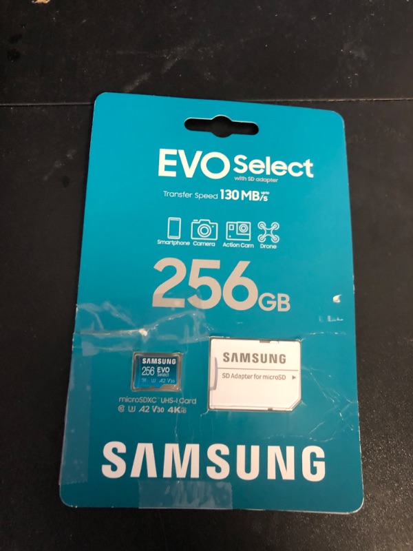 Photo 1 of SAMSUNG EVO Select Micro SD-Memory-Card + Adapter, 256GB microSDXC 130MB/s Full HD & 4K UHD, UHS-I, U3, A2, V30, Expanded Storage for Android Smartphones, Tablets, Nintendo-Switch (MB-ME256KA/AM)