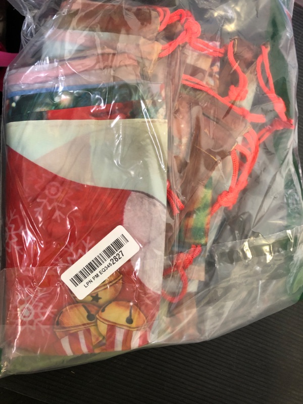 Photo 1 of 12 Pcs Christmas Drawstring Backpack Gift Bags Christmas Goody Treat Bags Santa Claus Xmas Tree Winter Snowflakes Snowman Wrapping Gift Bags for Kids Holiday Birthday Party (Vintage, 13.2 x 16.3 In)