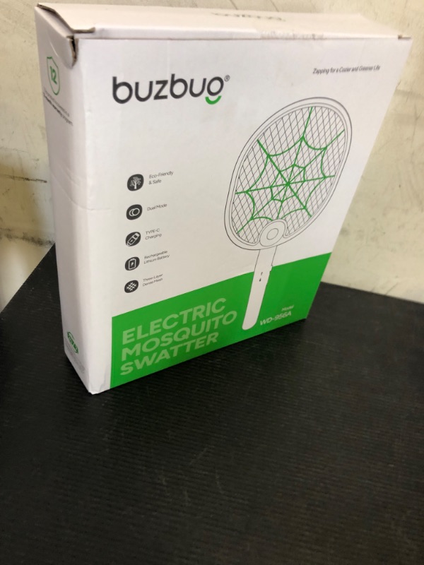 Photo 1 of Buzbug Electric Fly Swatter, Type-C Rechargeable Mosquito Swatter, Foldable, Dual Handheld and Auto Zap Mode, 3800V Powerful Instant Bug Zapper Racket, Mosquito Bat for Indoor Outdoor Camping -WD956A