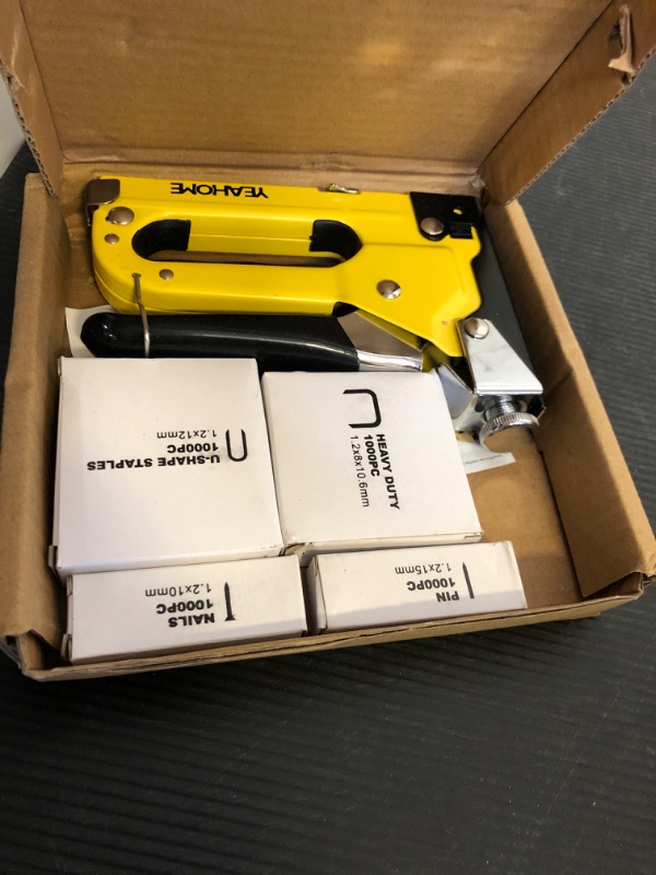 Photo 1 of Upholstery Staple Gun Heavy Duty, YEAHOME 4-in-1 Stapler Gun with 4000 Staples, Manual Brad Nailer Power Adjustment Stapler Gun for Wood, Crafts, Carpentry, Decoration DIY