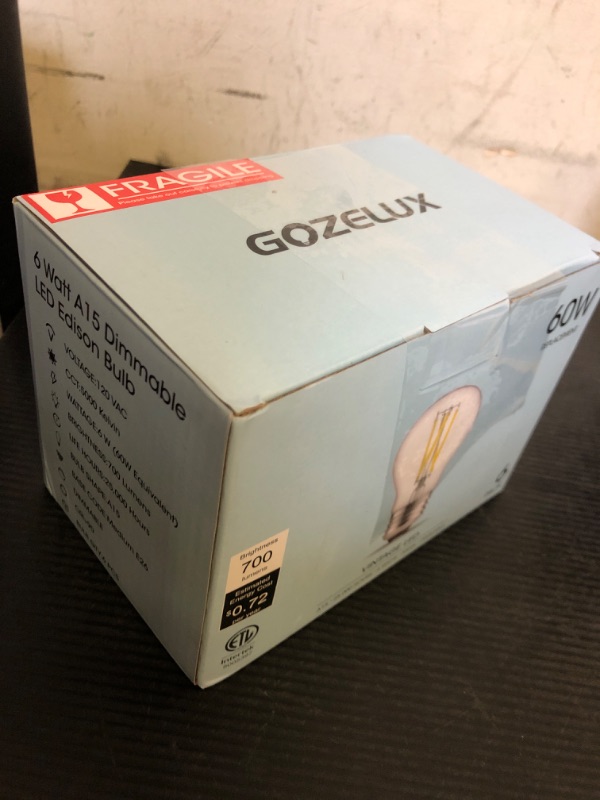 Photo 1 of Gozelux A15 LED Bulbs, Vintage Edison Bulbs, Dimmable, Clear Glass, E26 Medium Base, 6W (60W Equivalent), 5000K Daylight, 700LM, for Ceiling Fans, Wall Sconces, Appliances, Refrigerator Lights, 6 Pack