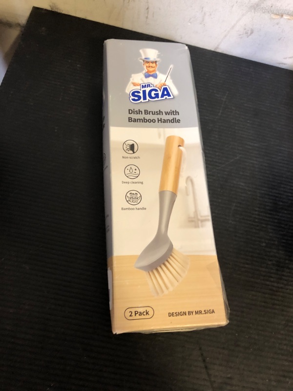 Photo 1 of MR.SIGA Dish Brush with Bamboo Handle Built-in Scraper, Scrub Brush for Pans, Pots, Kitchen Sink Cleaning, Pack of 2