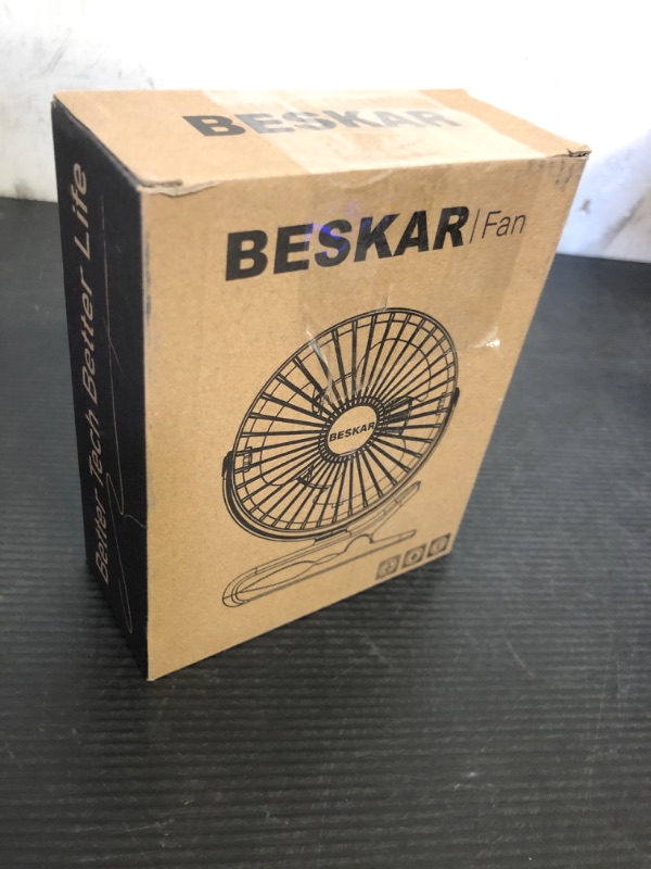 Photo 1 of BESKAR USB Clip on Fan, Portable Small Fan with Cord Powered, 3 Speeds Strong Airflow, with Sturdy Clamp, Quiet Personal Desk Fan