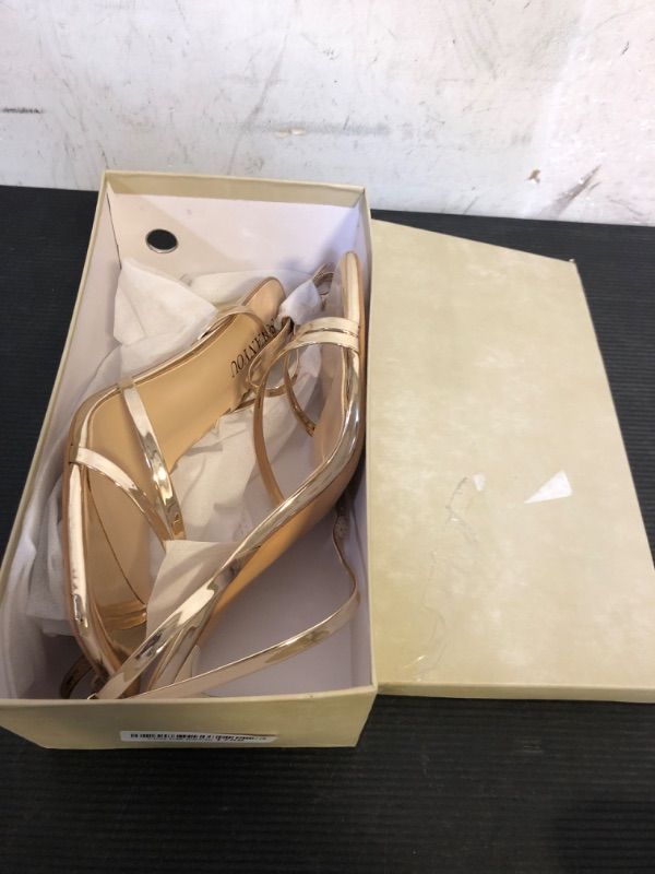 Photo 1 of Size 9--SOVANYOU Gold Heels for Women Dressy Gold Strappy Heels Stiletto Heeled Sandals Square Open Toe High Heel Sexy Metallic Heel Dress Shoes for Wedding