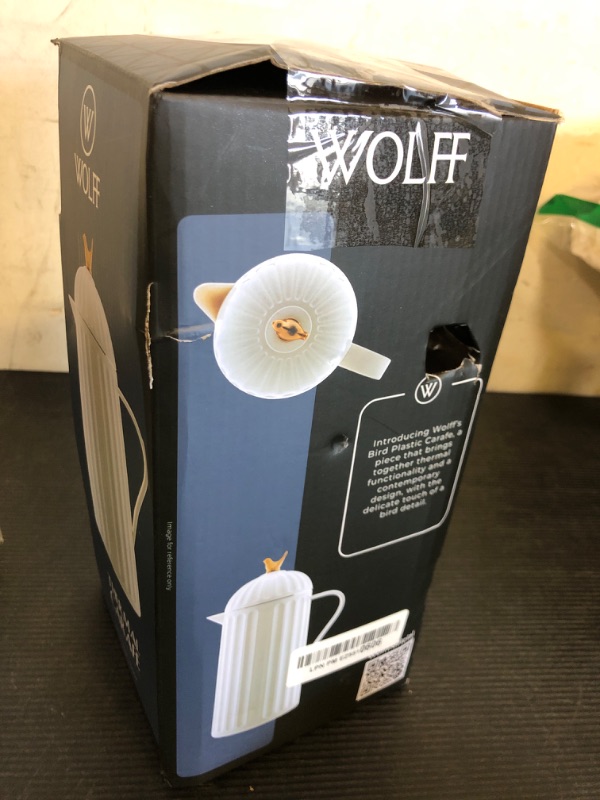 Photo 1 of WOLFF 1 Liter White Bird Thermal Coffee Carafe, Plastic Exterior with Glass Lining Insulated Beverage Dispenser for Hot and Cold Drinks, Thermos Bottle for Tea, Water Pitcher - White, 34floz/1L