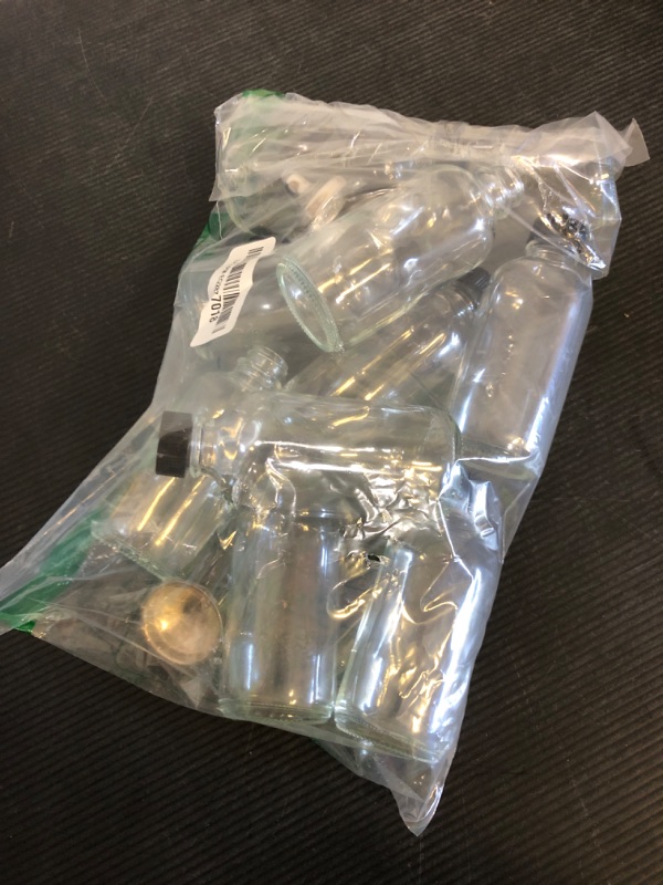 Photo 1 of 10 Pack, 4 oz Small Clear Glass Bottles w/Lids & 3 Stainless Steel Funnel - 120ml Boston Round Sample Bottle for Potion, Juice, Ginger Shot, Wellness, Oils, Whiskey, Liquids - Leakproof Travel Bottle