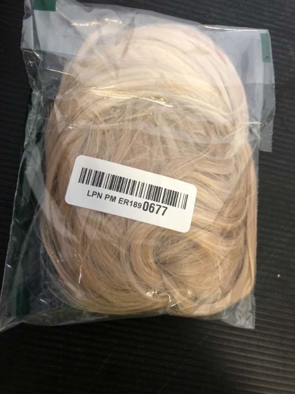 Photo 1 of BARSDAR Blonde Hair Bun Extensions - Synthetic Fully Short Straight Ponytail Hair Bun Extensions for Women, Elastic Blonde Messy Hair Bun Scrunchies Hairpieces Daily- Honey Blonde Mixed