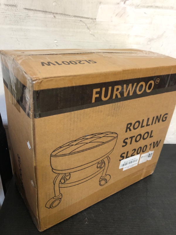 Photo 1 of FURWOO Low Roller Seat PU Leather Rolling Stool Step Stool Mechanic Stool on Wheels for Home Office Garage Shop White
