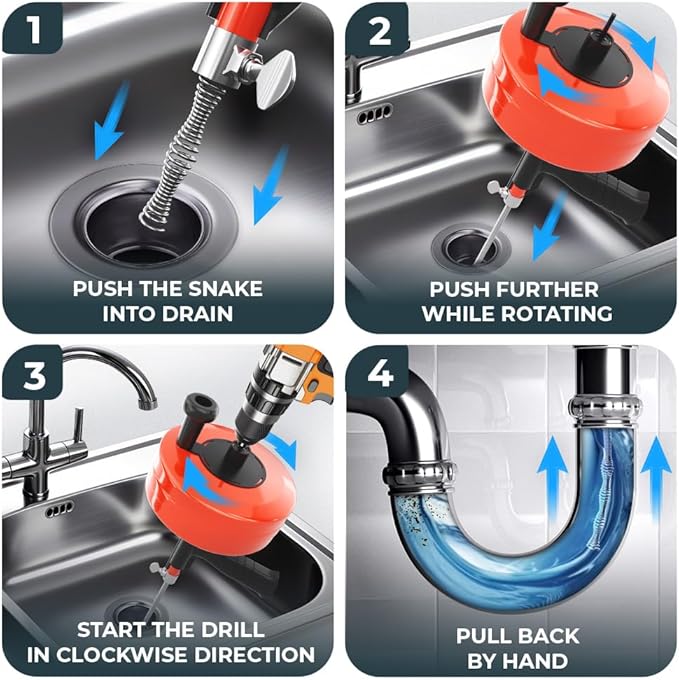 Photo 1 of drain snake 2.0 [50 FT] - with drill attachment - Ideal plumbing snake for sink and drain unblocking - Solid drain auger for real DYIs! (50 FT - 1/4 inch)