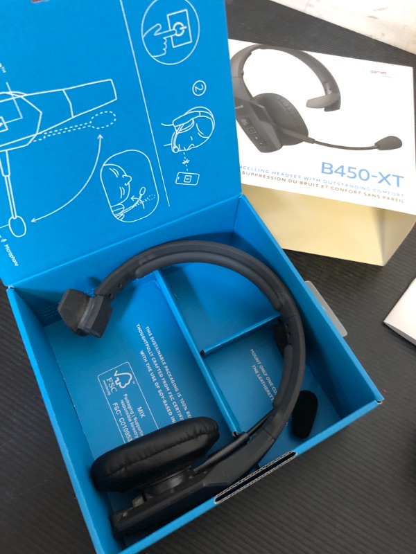 Photo 1 of BlueParrott B450-XT Mono Bluetooth Wireless Headphones 96% Noise Canceling Over Head Trucker Headset with Mic, All Day Comfort Padded Headband, 300 ft. Wireless Range, 24 hrs. Talk Time, Black
