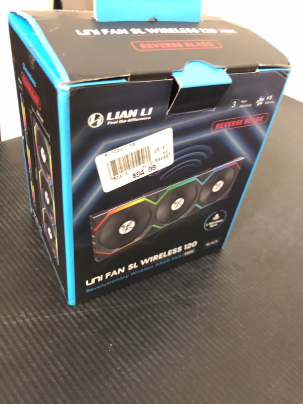 Photo 1 of Lian Li UNI Fan SL Wireless (Reverse Blade) 120mm ARGB Fan - Triple Pack - 2.4 GHz Wireless Signal for RGB & Fan Control - Daisy-Chain Design - Controller Included and Required - Black (12RSL1W3B)