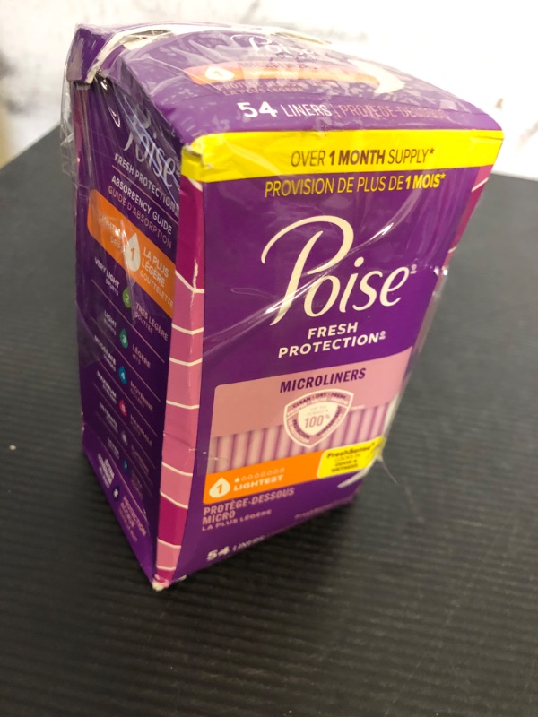Photo 1 of Poise Daily Microliners, Incontinence Panty Liners for Bladder Leaks, 1 Drop Lightest Absorbency, Regular, 54 Count of Pantiliners
