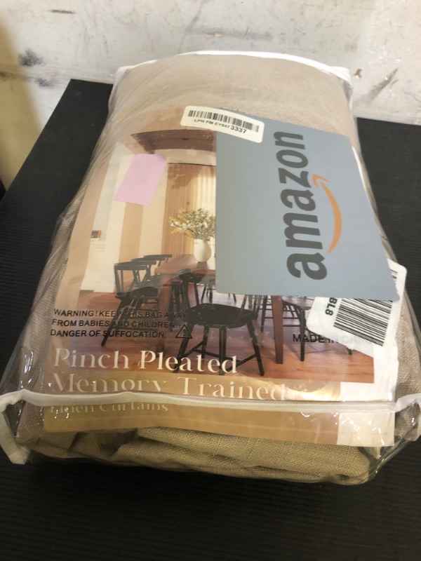 Photo 1 of 102 Inch Long Curtains Pinch Pleat Linen Curtains for Living Room Bedroom 2 Panels Tan Brown Burlywood Taupe Light Filtering Privacy 102 Inch Pleated Drapes Hooks Rings Back Tab for Sliding Door