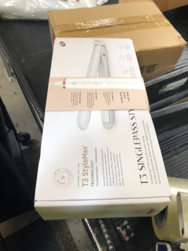 Photo 1 of T3 SinglePass StyleMax Professional 1" Ceramic Flat Iron with Custom Heat Automation, 9 Heat Settings, Longer Ceramic Plates, For Straightening, Waving, Curling & Styling