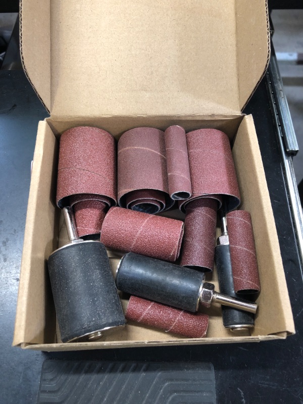 Photo 1 of HANPINYUAN 20 Packs Sanding Drum Kit and Sleeves Set for Drill or Drill Press,2”Long Sanding Drums and 1/4”Shank,60, 80,120 and 240 Grit