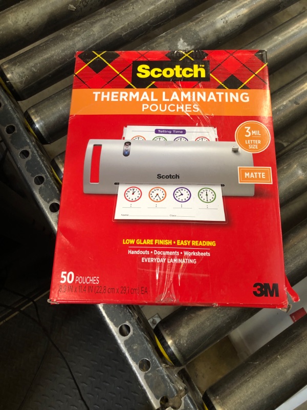 Photo 1 of Scotch Matte Thermal Laminating Pouches, Ultra Clear with Matte Finish, Letter Size 8.9 in x 11.4 in, 50-Pack